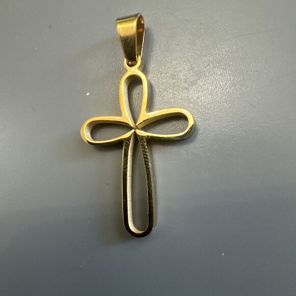 Stainless Steel Cross Pendant Scripture Gold Plated 24 Inch Chain Religious - Picture 2 of 6